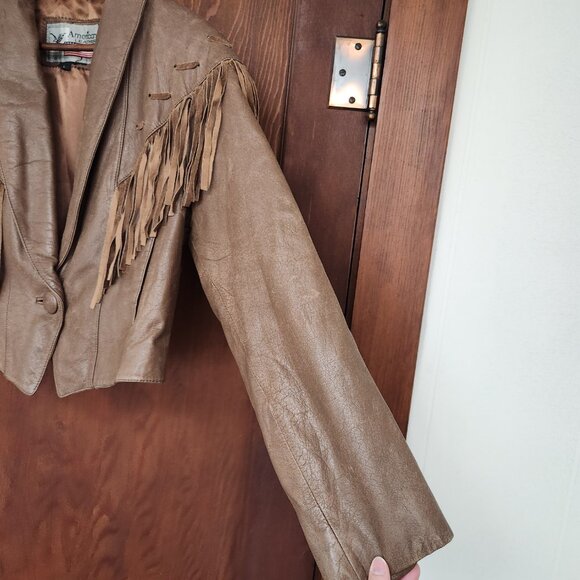Vintage American Leather Genuine Leather Fringed Cropped Jacket - Picture 7 of 13